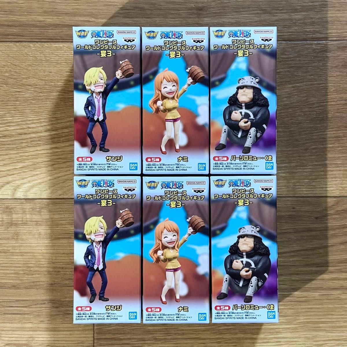 One Piece World Collectable Figure Banquet 3 Sanji Nami Bartholomew Kuma 3 Types 6 Pieces Set