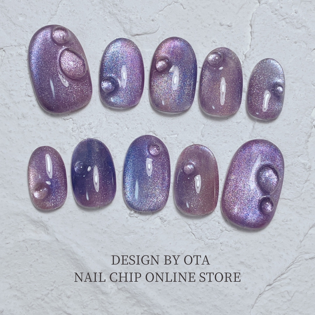 【Hydrangeas After the Rain】 Nail Tips, Hydrangea Nails, Gradient Nails, Magnetic Nails, False Nails, Nuance Nails, Floral Designs, Coming-of-Age Ceremony, Color Coordination, Furisode