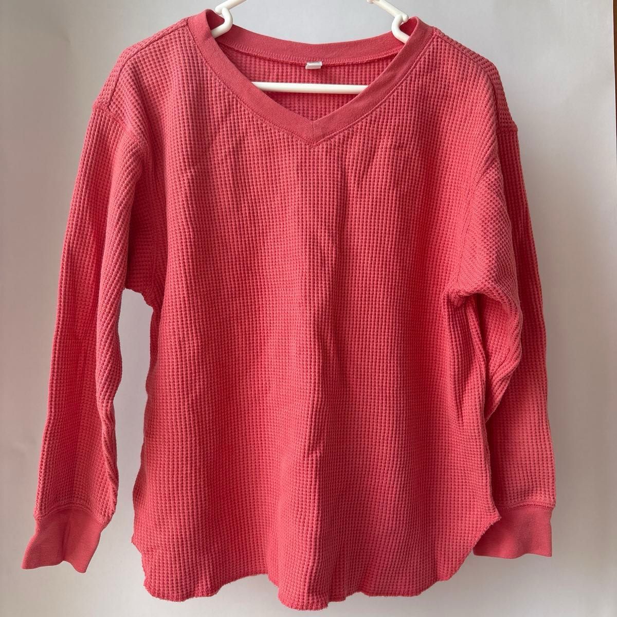 华夫饼七分t恤V领粉红女士UNIQLO