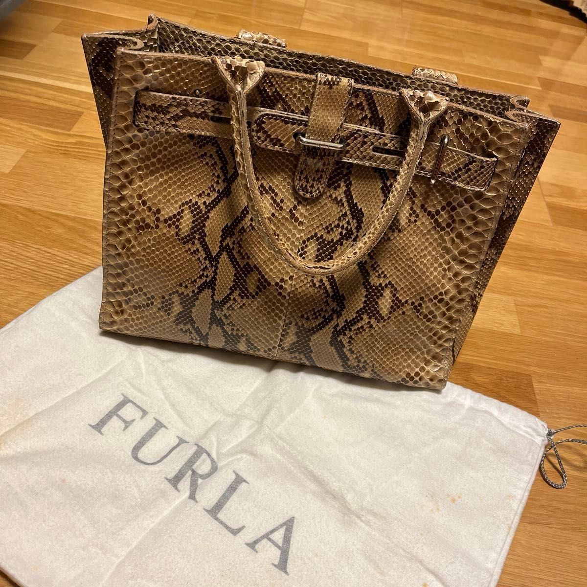 大幅降价 FURLA 蛇纹手提包 托特包 棕色系