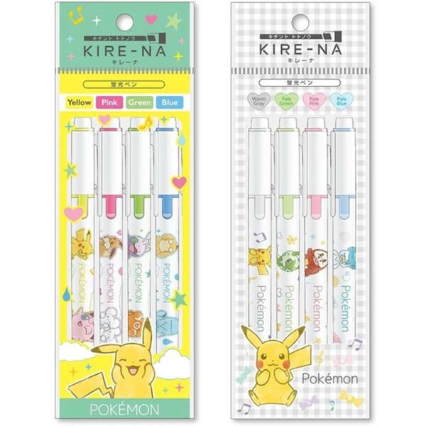 Kirena 4-Color Set Highlighter Pen Marker Pen Pokémon KIRE-NA Limited Pokémon Cute Stationery Gift Pikachu Porygon Eevee Vulpix Slowpoke