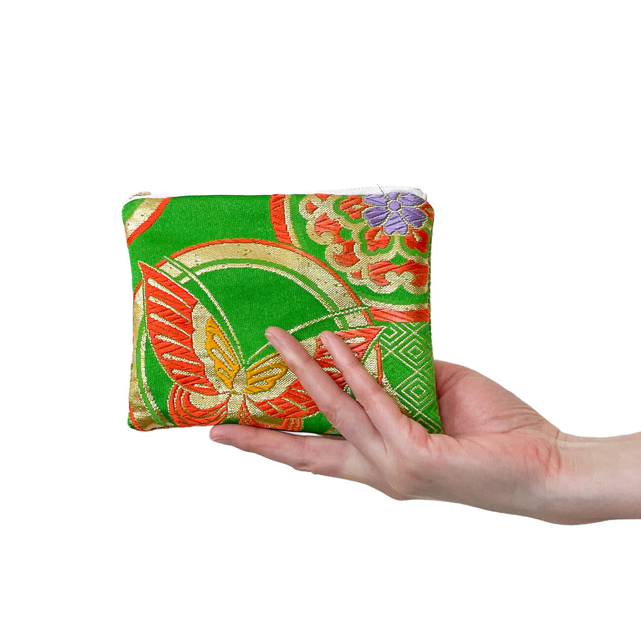 和风迷你零钱包【腰带改造】绿色*金色/鹤蝶花圆纹/限量