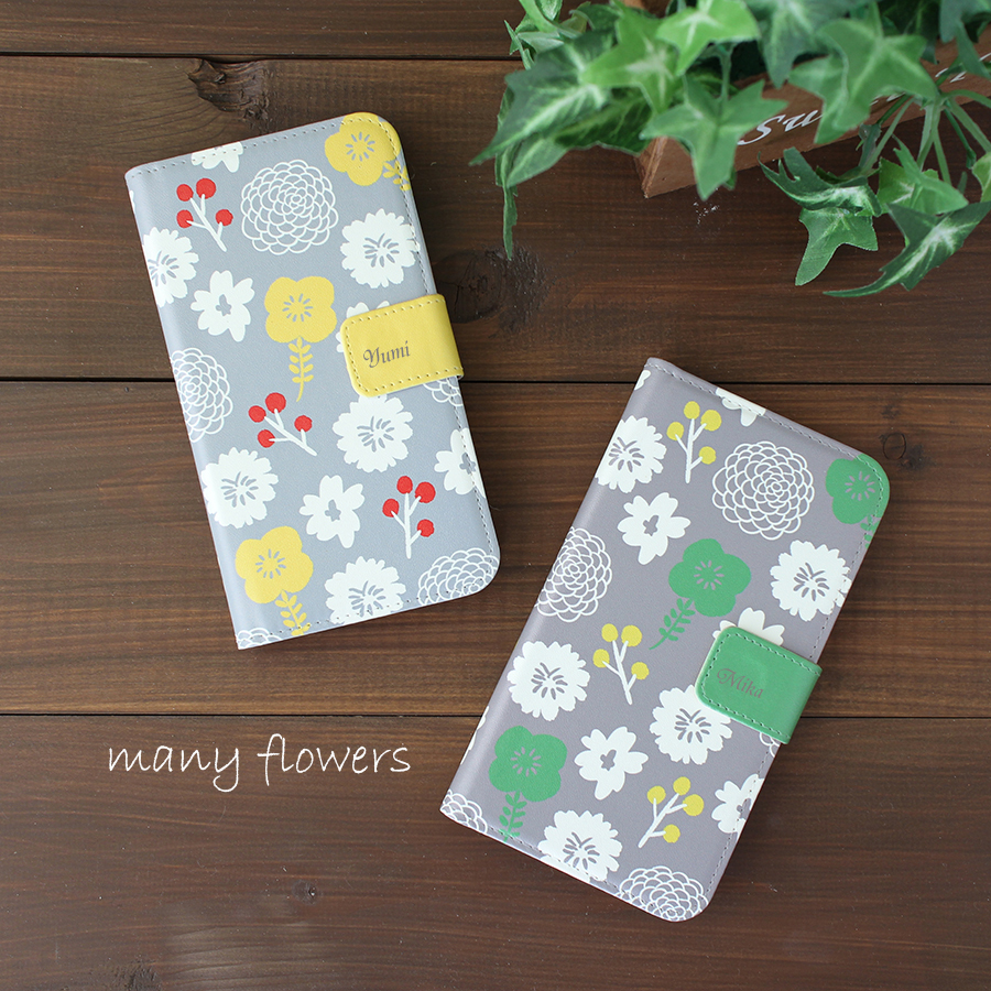 【可定制*适用于Android的带相机孔翻盖式手机壳 】北欧风花卉色彩 几乎兼容所有机型