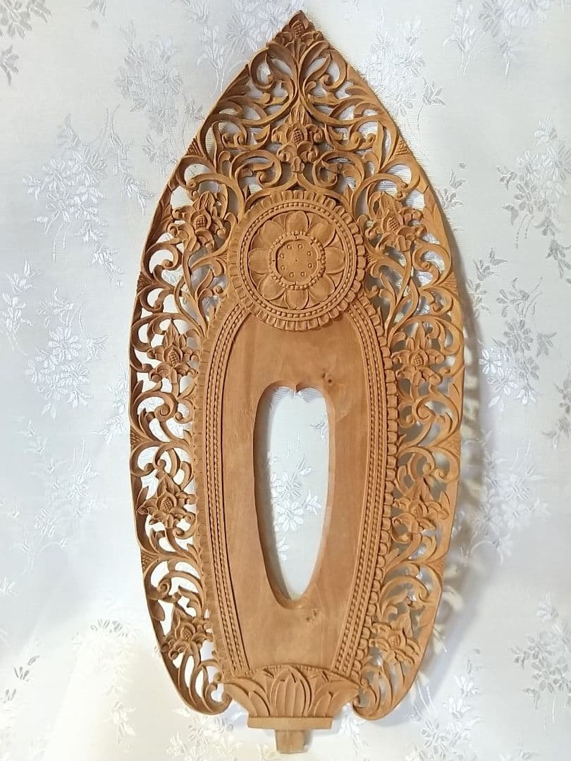 Nimbus (for 6-inch Standing Buddha) #745 Hoshosouka Karakusa Hollow Carving ◆ Sandalwood Wood Carved Buddhist Statue Accessory