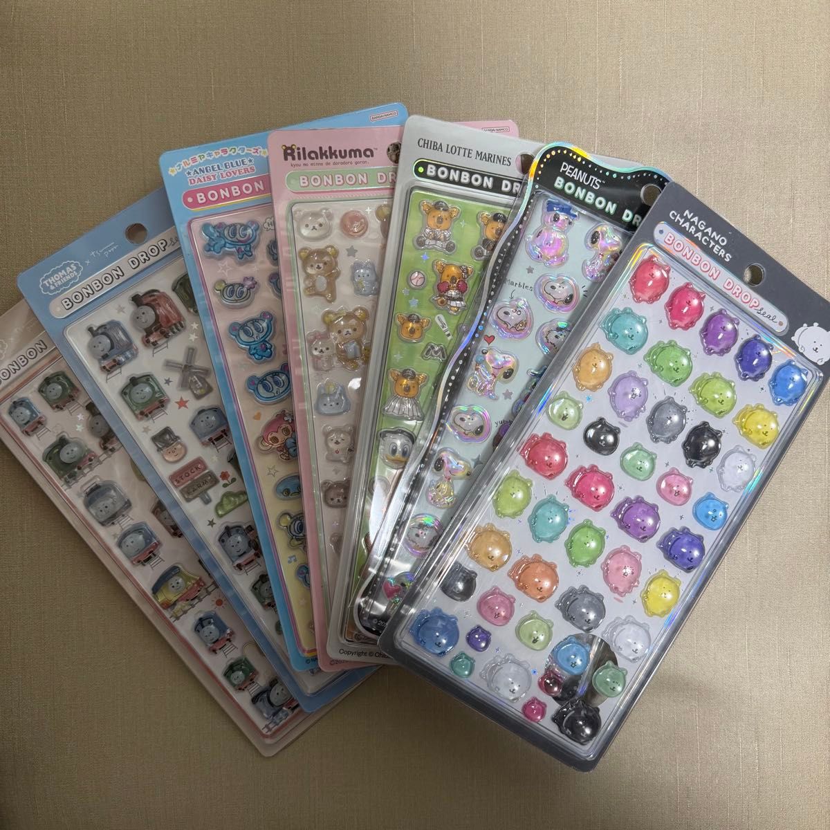 New ★ Genuine Bonbon Drop Seal Rilakkuma, Angel Blue, Nagano, Lotte, Thomas, Snoopy, etc. 7-piece set
