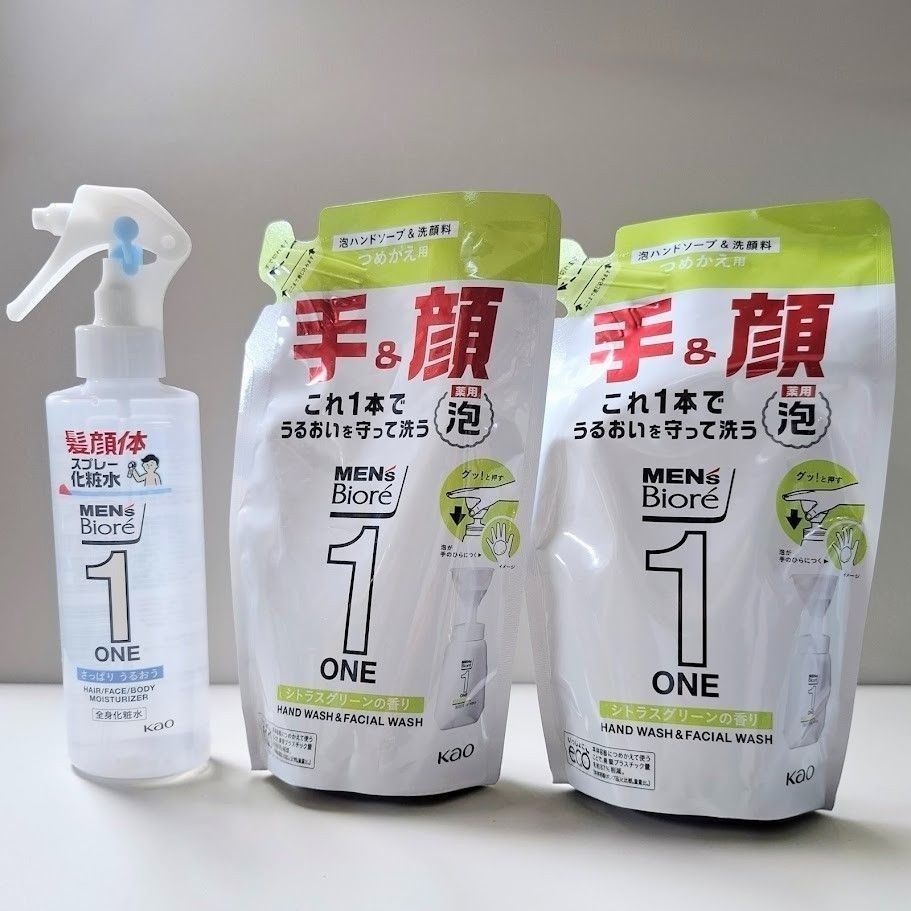 Kao メンズビオレ 1 ONE 泡 ハンドソープ＆洗顔料 シトラスグリーン 詰替 ・ スプレー化粧水 さっぱり フレッシュサボン
