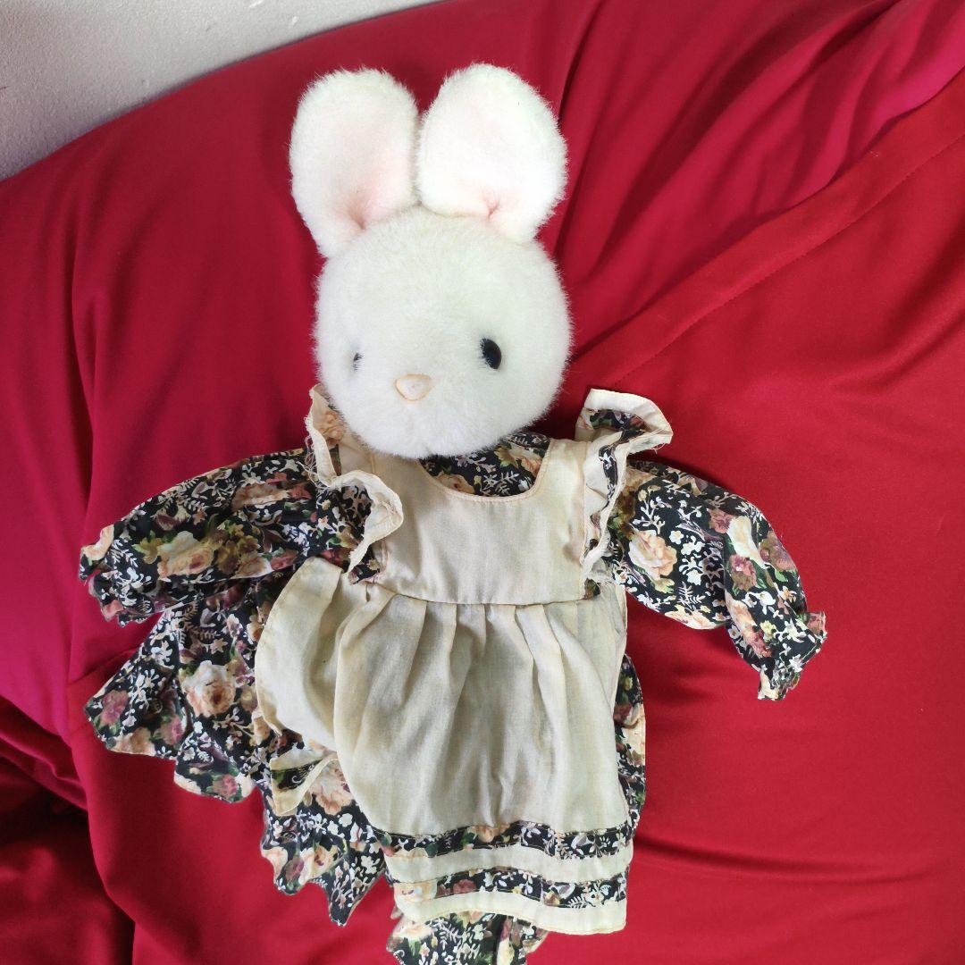 [Rare] Showa Retro First Co. Rabbit Plush Doll with Floral Dress and Apron