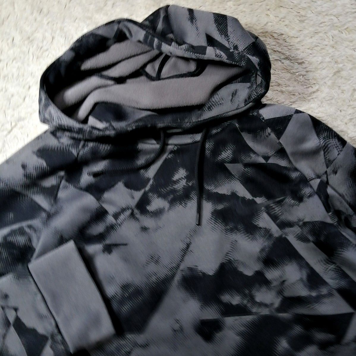 ◆ナイキ◆カモフラ総柄 プルオーバー パーカー 2XL ブラックグレー レトロヨーロピアン NIKE ドライフィット