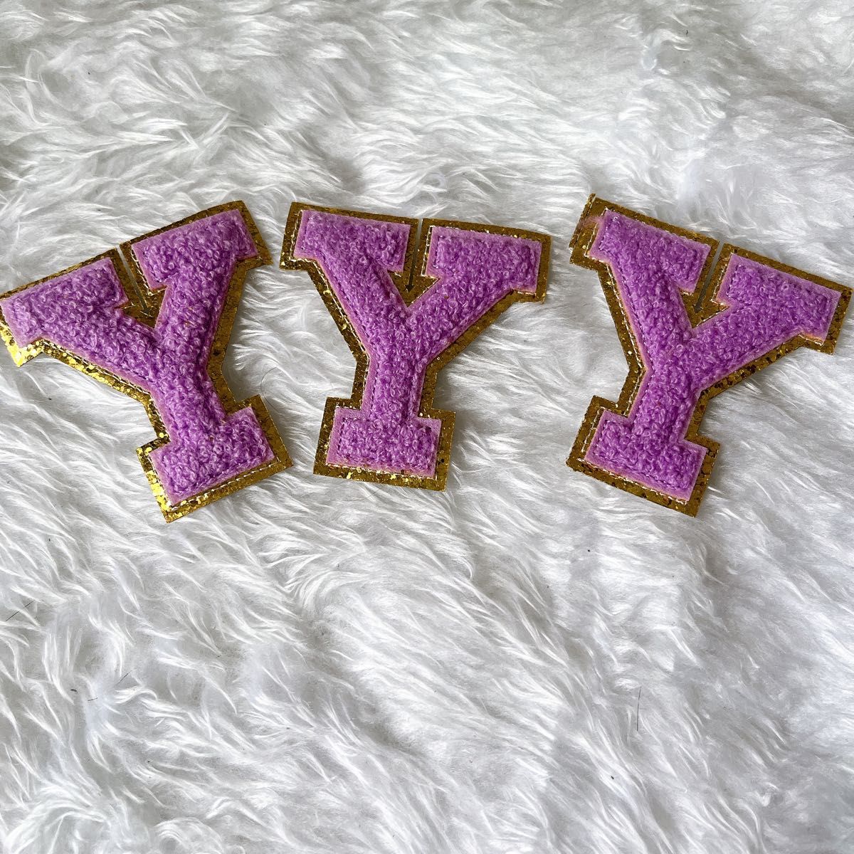Yパッチ アイロンで貼る 金グリッター　刺繍 衣類 靴 帽子 3個（パープル） アイロンワッペン ワッペン 刺繍 パッチ