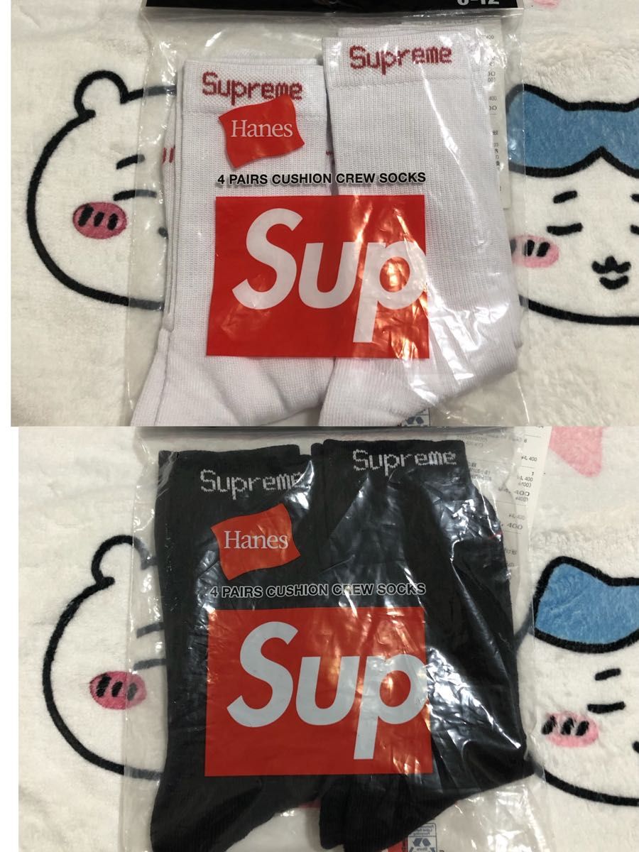 06/ 两足四双装 黑色+白色 Supreme Hanes 缓震圆领袜 U6-12 全新