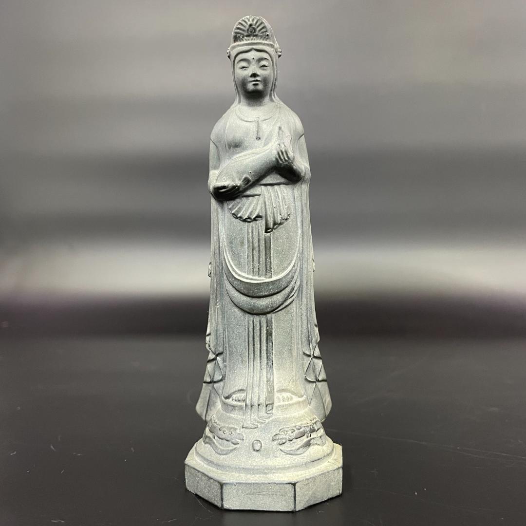 Kamaishi Daikannon Fish Basket Kannon Stone Buddhist Statue Ornament Height 14cm R8YC311