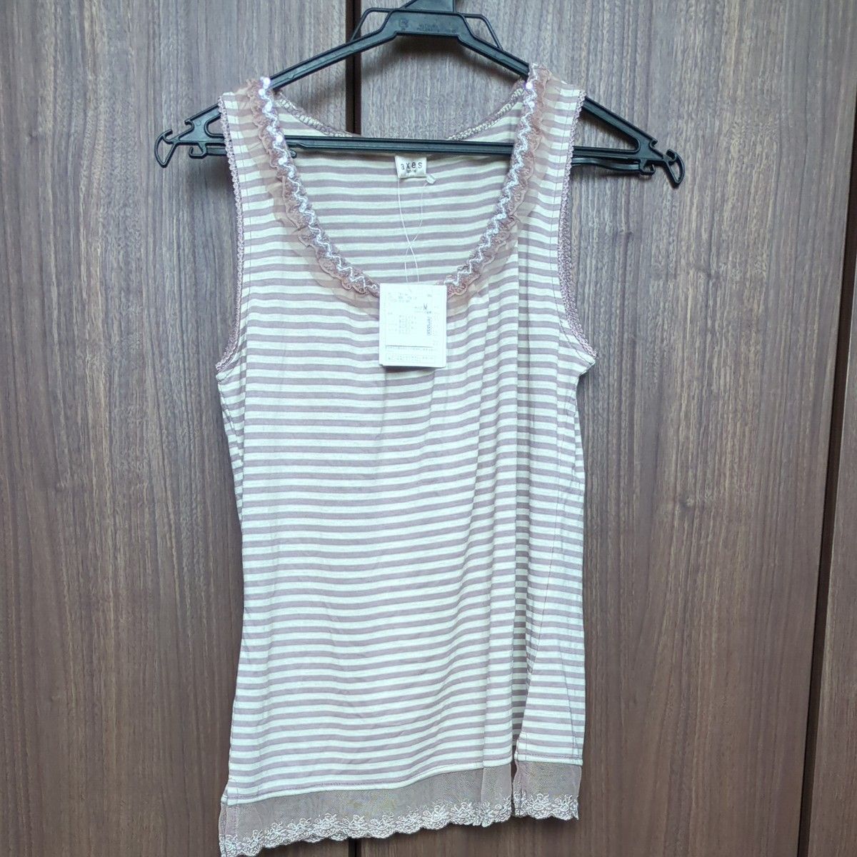 axes femme アクシーズファム ボーダー柄 レース タンクトップ M