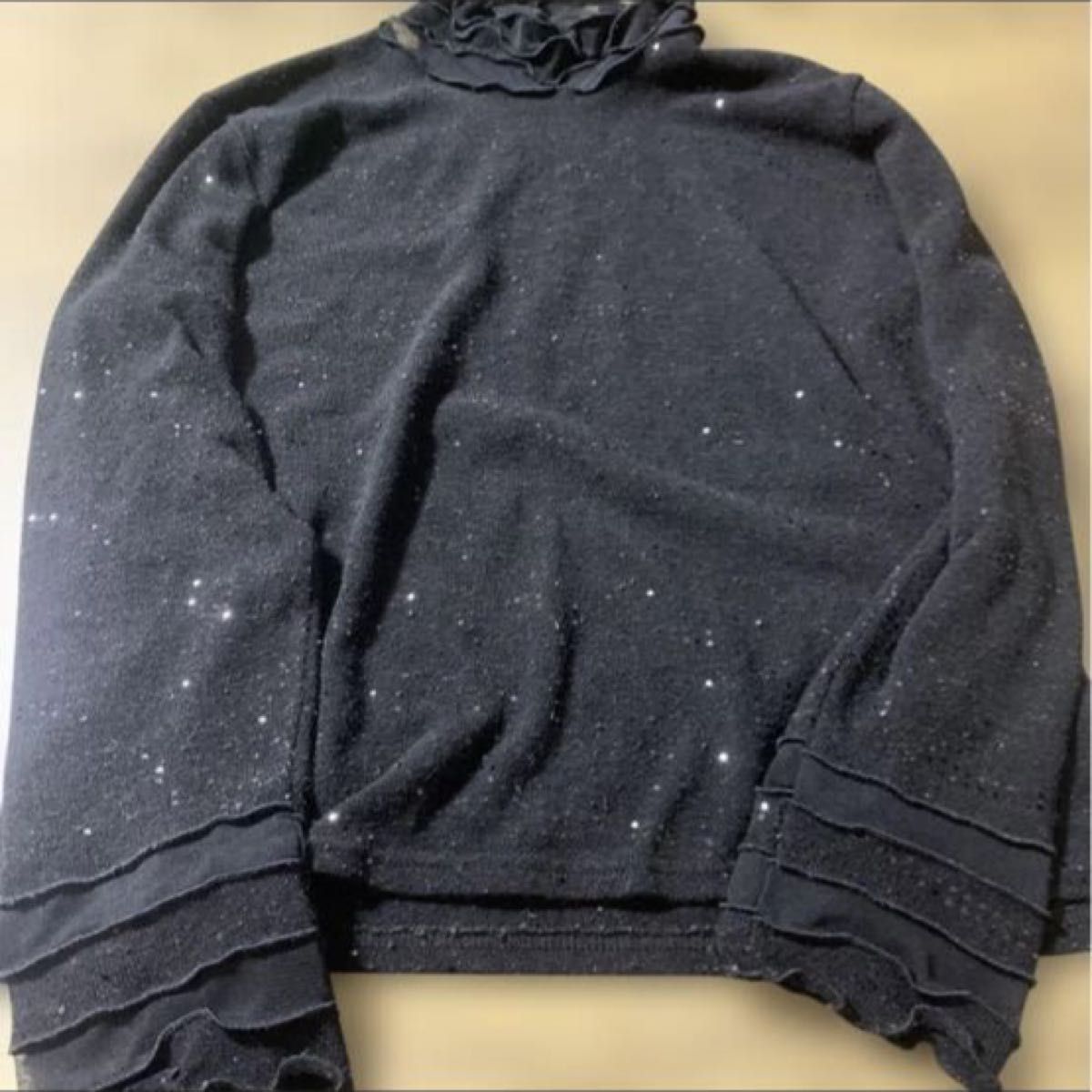 黑色 ☆ 带拉面的高领长袖针织衫设计L尺寸