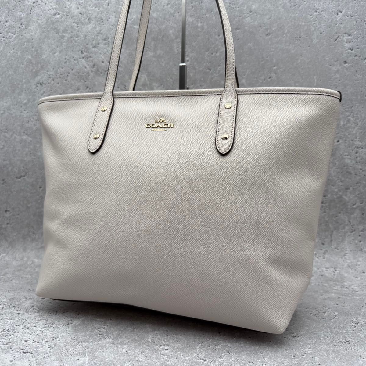 精品 COACH 柯尔驰 托特包 皮革 粗纹皮革 商务 白色 象牙色 可装A4文件