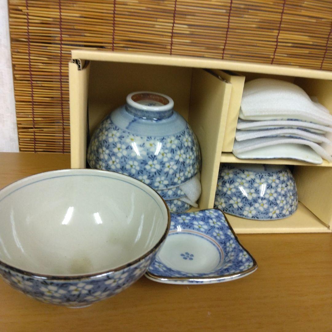 蓝色花卉图案茶碗套装 5件套