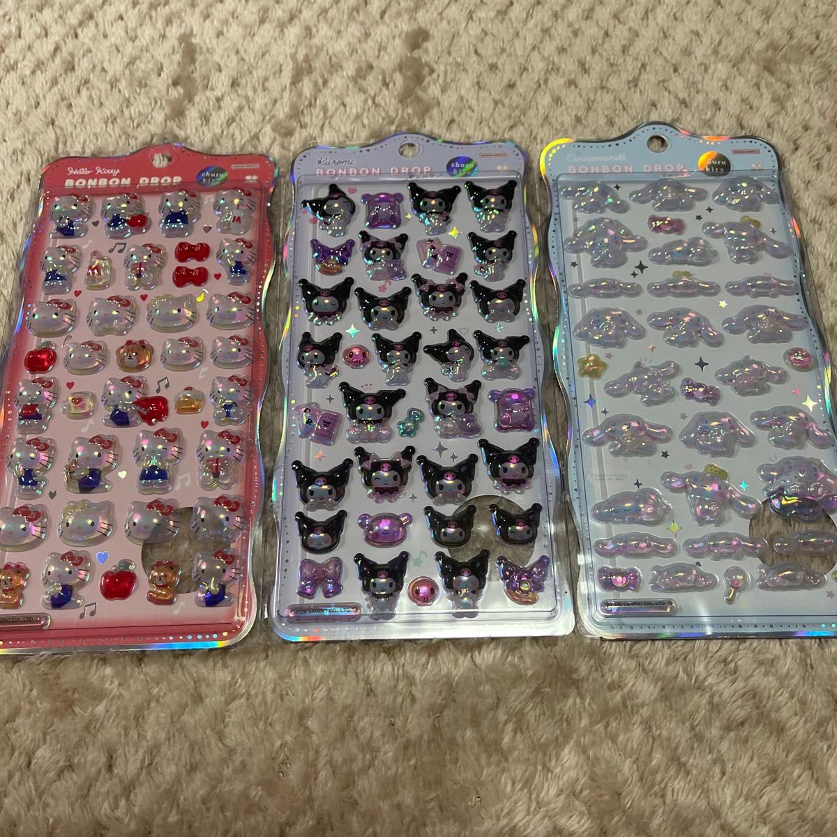 三丽鸥中闪闪发光的邦邦洛普贴纸3种套装hello kitty cromi sinamol