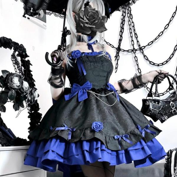 洛丽塔连衣裙洛丽塔礼服全双色lolita丝带高雅优雅时尚哥特式亚文化系露肩派对亚文化原宿风大人