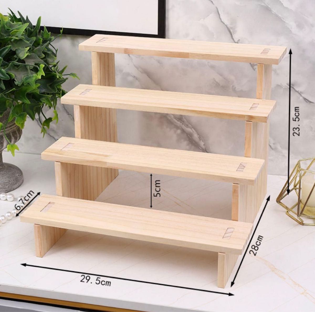 Wooden Marche Display Rack for Figures and Perfume, 4-Tier Natural