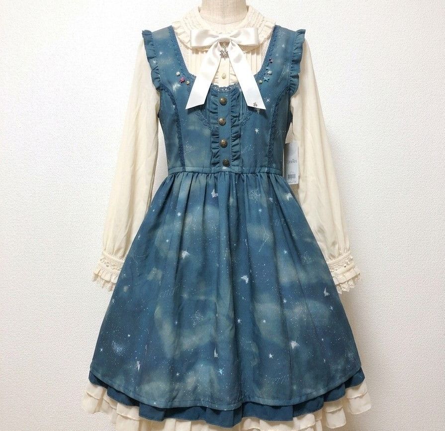 人气名作 axes femme 浪漫星空连衣裙 荷叶边 洛丽塔风格 公主风 夜空 kawaii