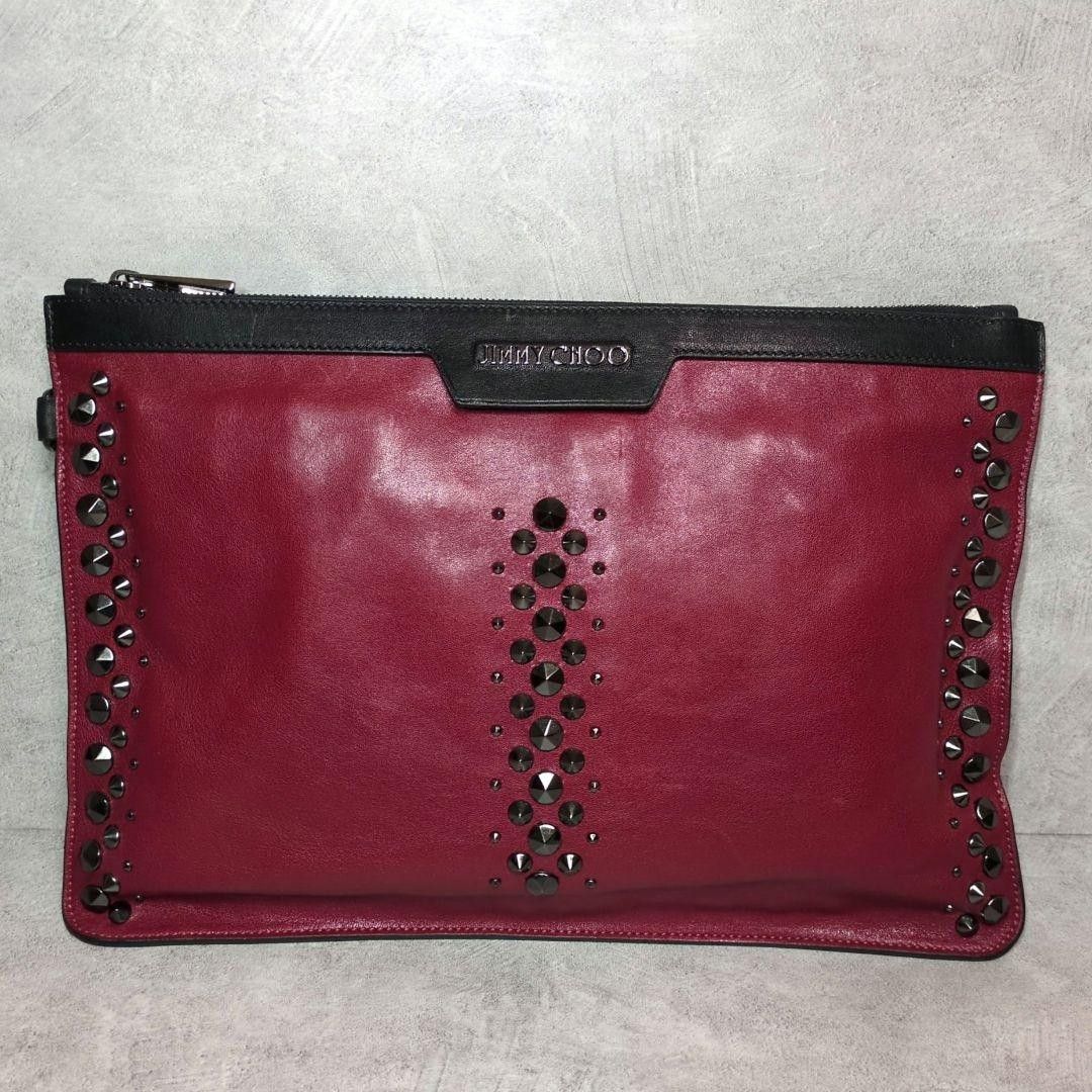 [JIMMY CHOO] Derek Studded Red Clutch Bag/00s/Y2K/Archive/Leather