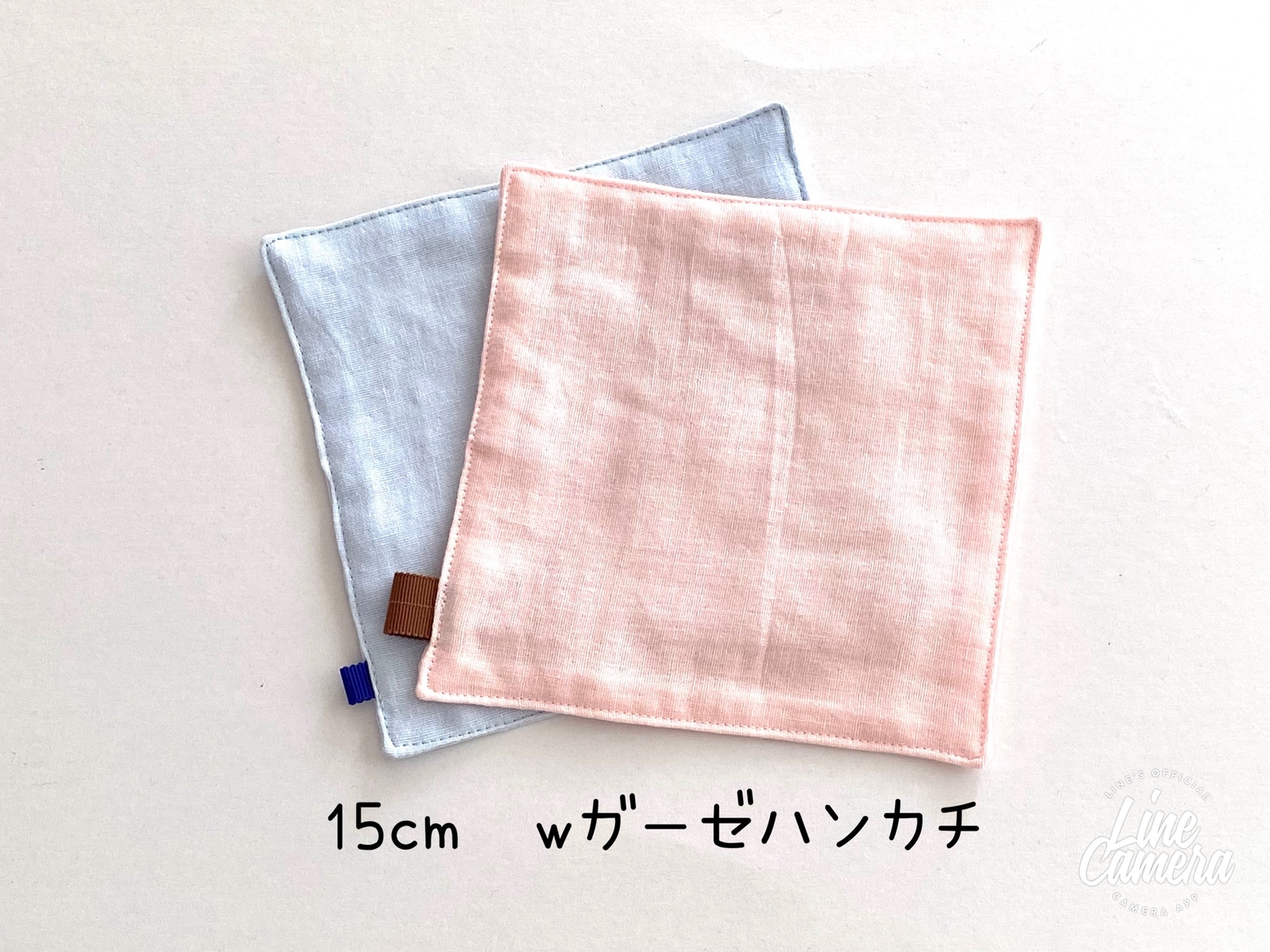 (284)w纱布手帕 15cm 粉色和蓝色 2件套装