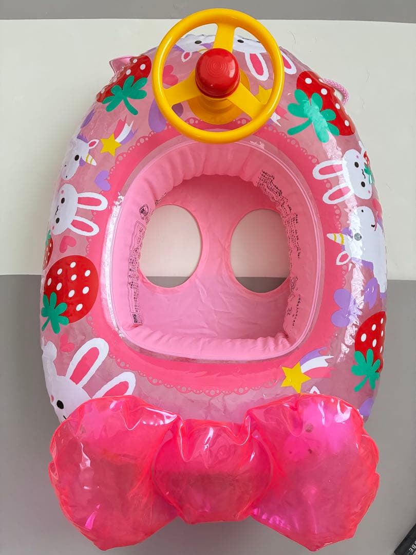 [Like New] Inflatable Ring with Handle, Baby Boat, Rabbit, Ribbon