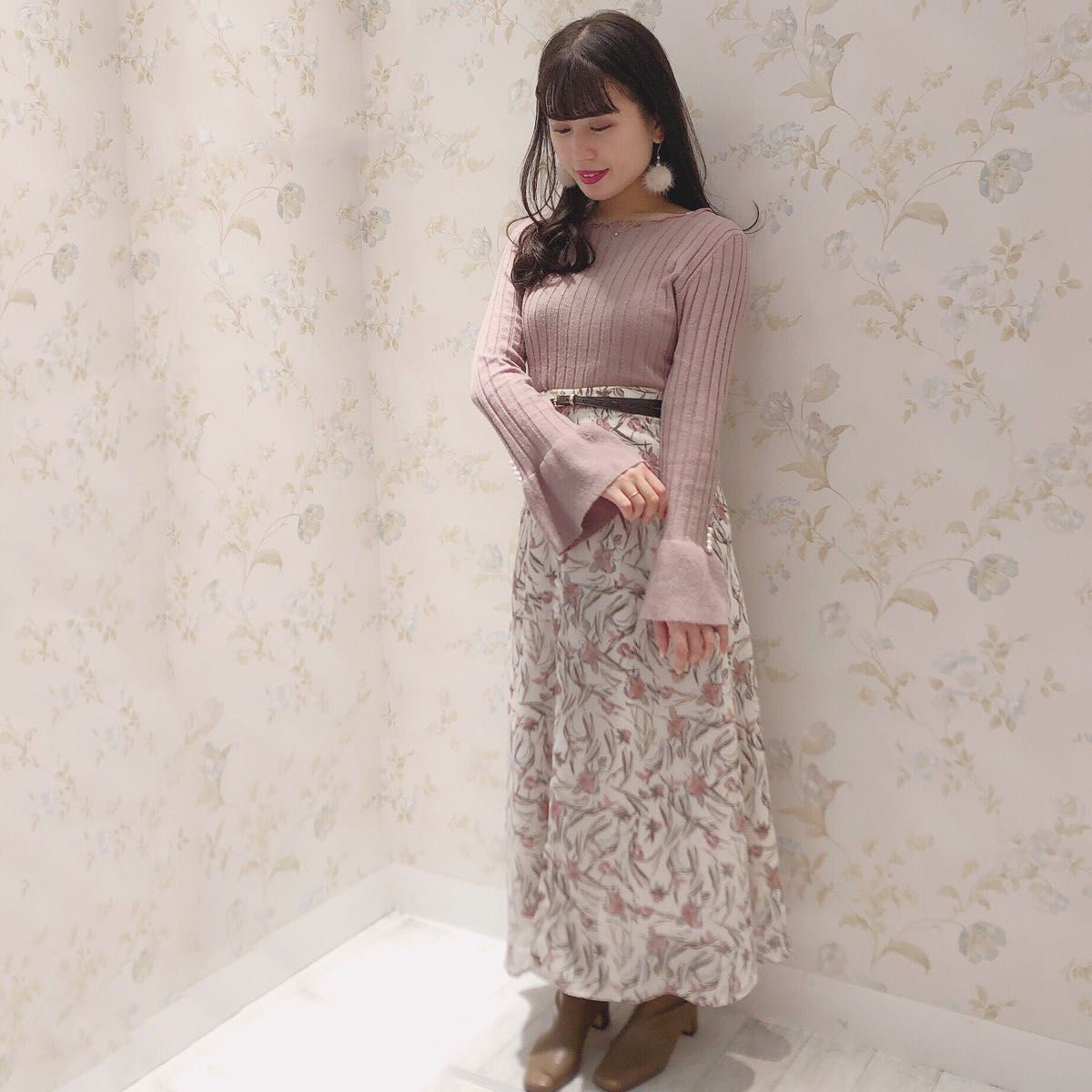 アンミール　花柄シフォンSK anmille スカート