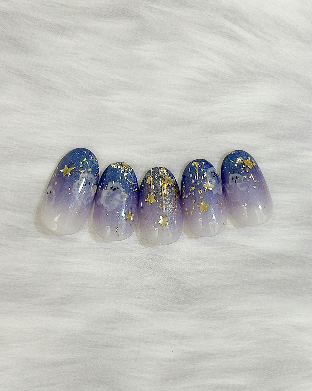 Halloween Ghost Nail Tips | Blue-Purple Magnet x Night Sky | Translucent Ghost