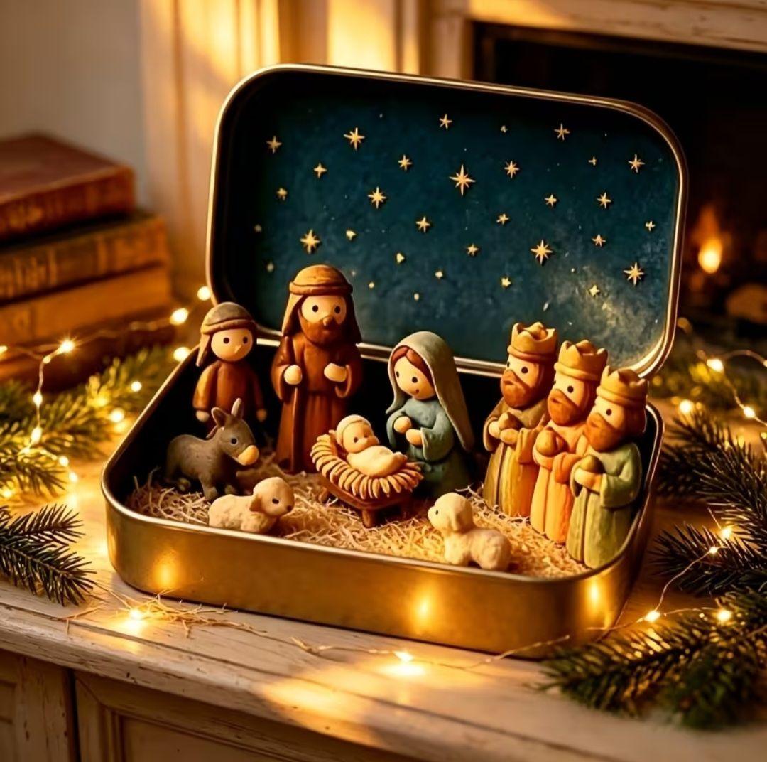 Tin Can Miniature Nativity Figurine Christmas HANAKO