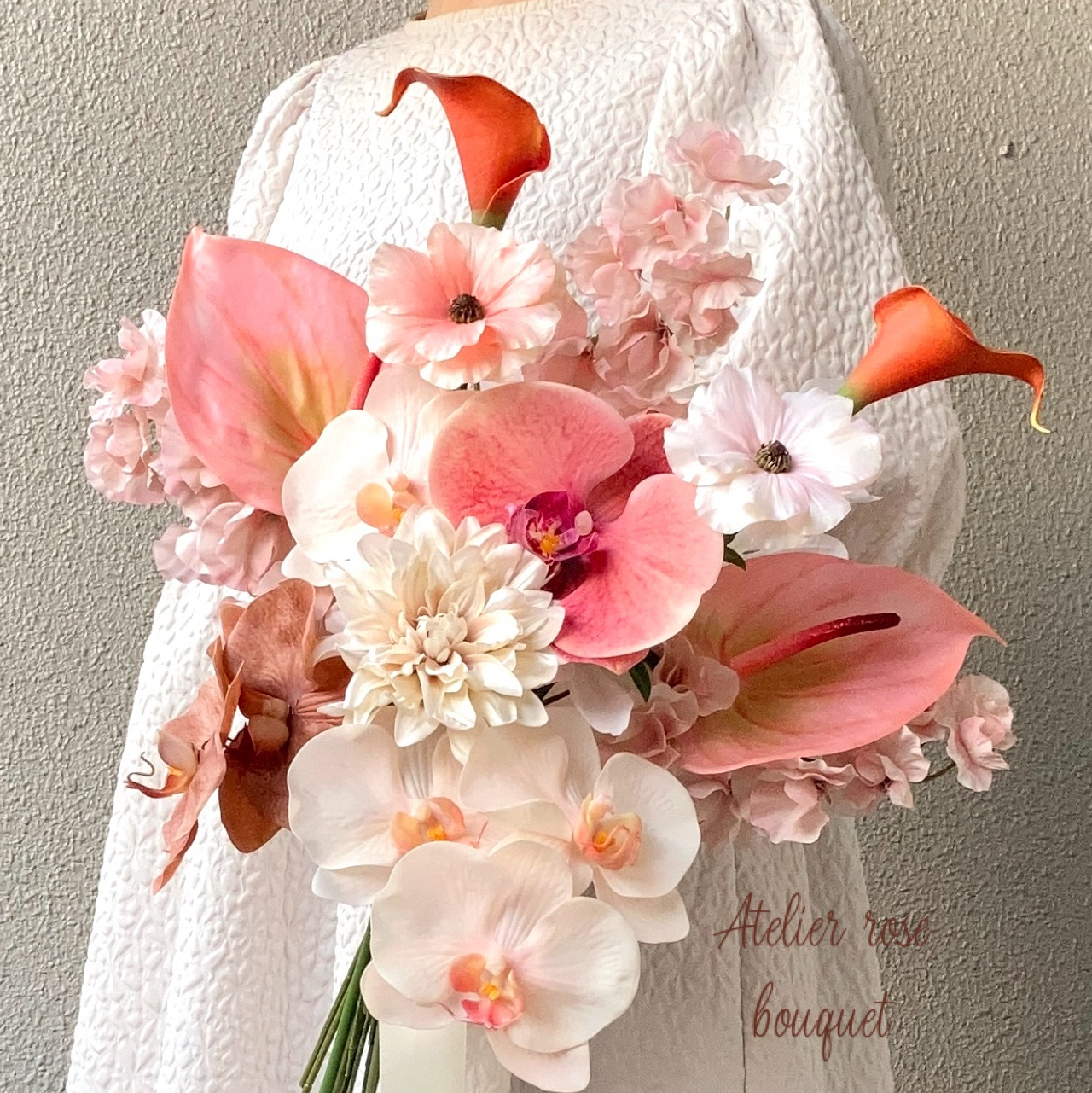再贩7🍀婚礼花束 仿真花 仿真花花束 新娘花束 蝴蝶兰 红掌 马蹄莲 香豌豆 婚前拍摄 和装花束 白无垢