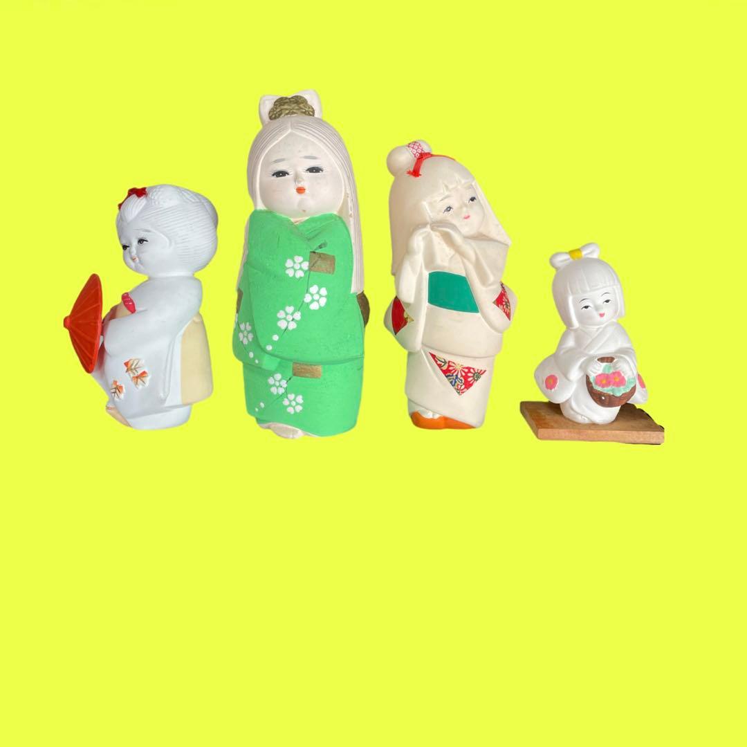Showa Retro Folk Toy Dolls 4-Piece Set - Geisha and Maiko Figurines for Japanese-Style Interior Decor