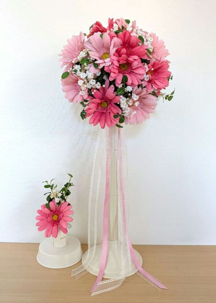 Wedding Bouquet & Boutonniere – Pink Gerbera