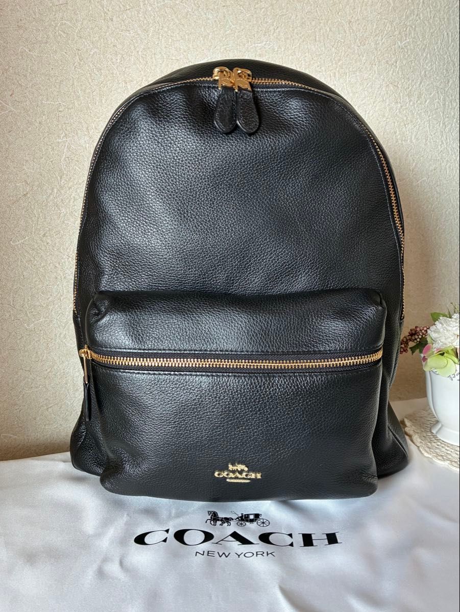 COACH 柯驰 皮革 双肩背包 背包 黑色 金色配件 查理 F29004(近乎全新)