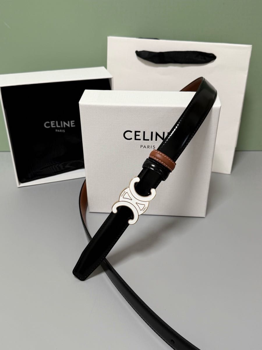 CELINE 凯旋门系列皮带 黑色 白色 金色 85