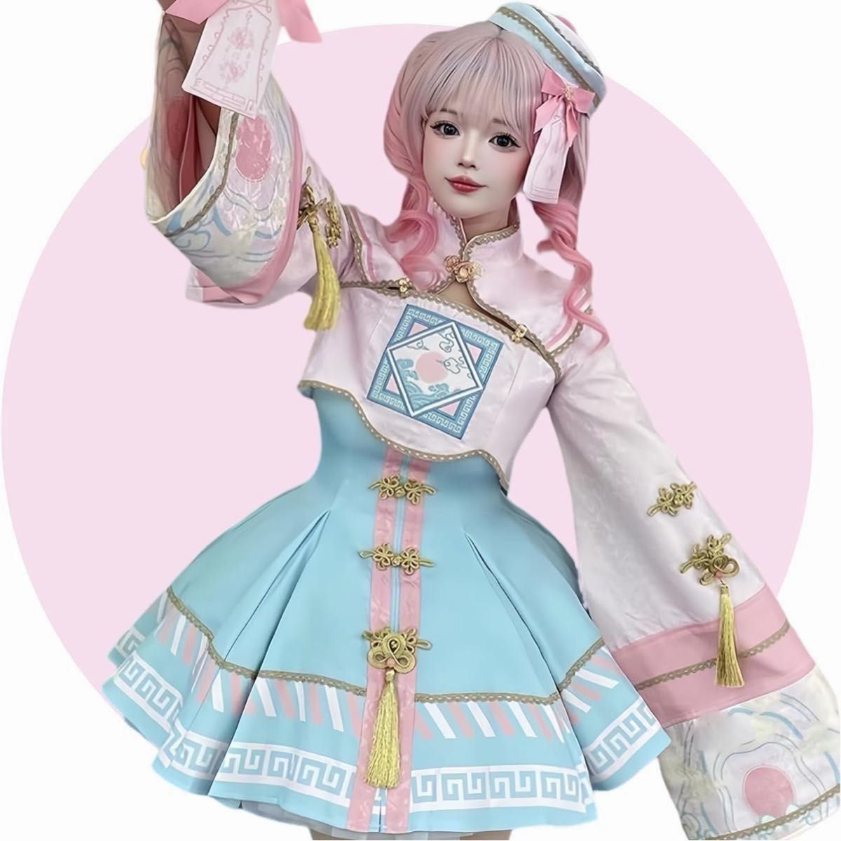 中華風 ロリータ キョンシー　コスプレ衣装 セットアップ パステルカラー