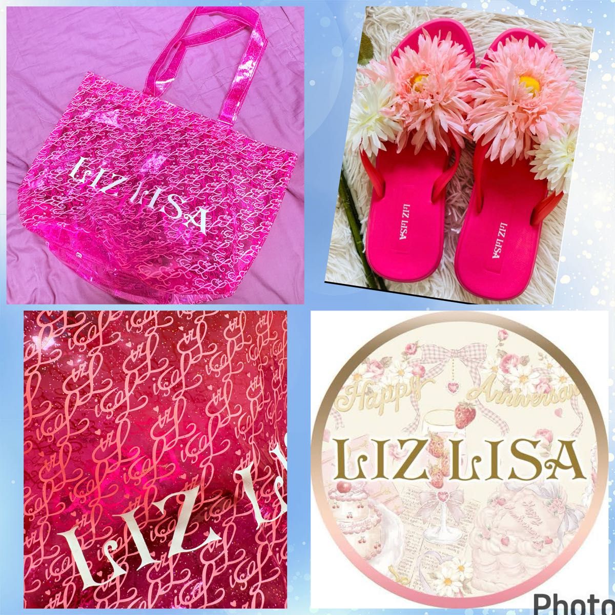 LIZLISA★全新未使用★海滩套装★沙滩鞋★PVC袋 大花朵设计★稀有款★难入手★粉色