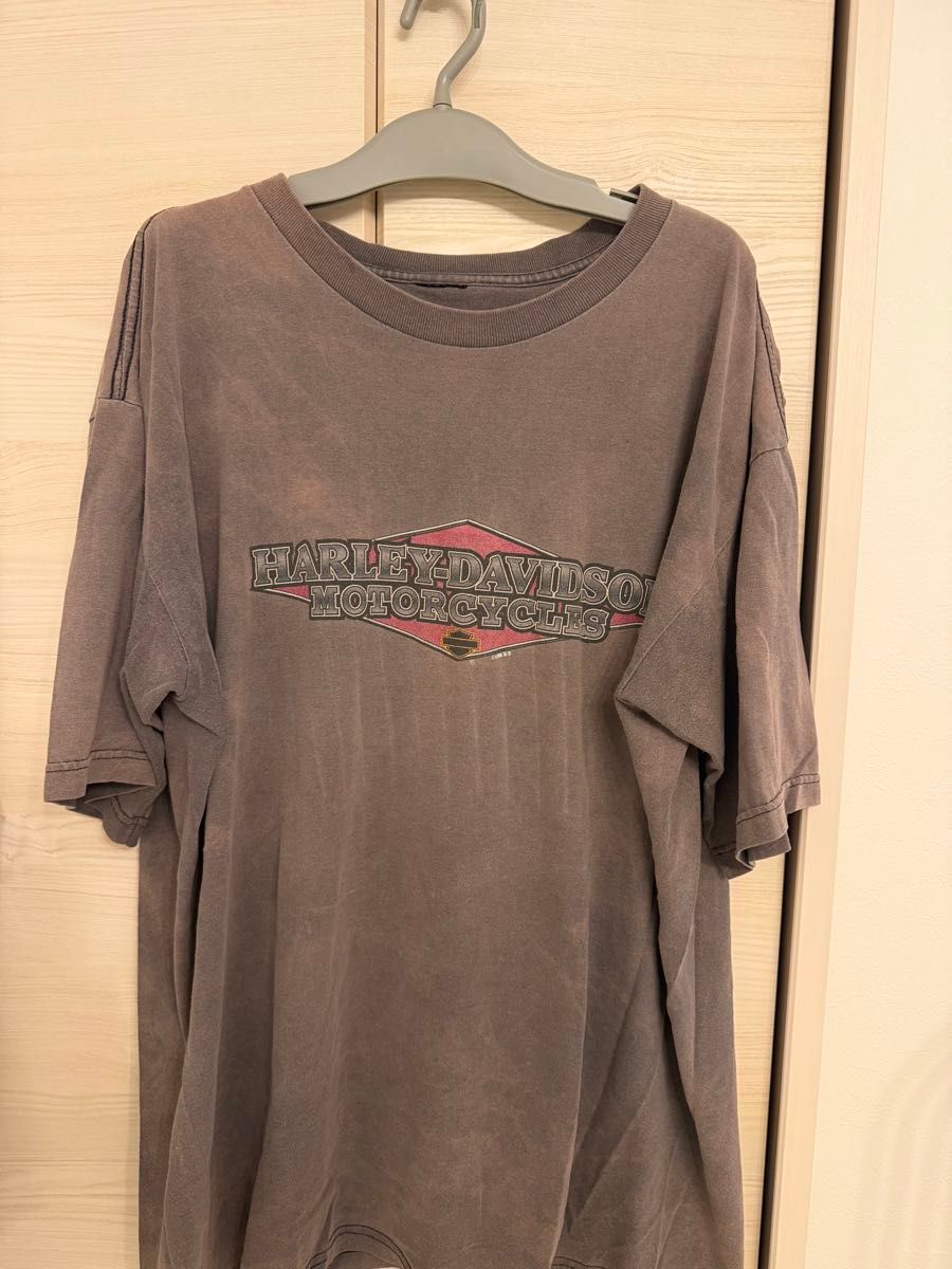 哈雷戴维森短袖t恤衫vintage加工棕色