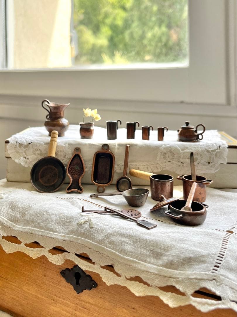 [SALE] French Vintage Copper Miniature Set Copper Pot for Kitchen Play Dolls