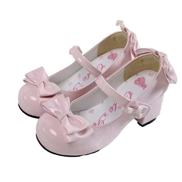 Lolita Women's Shoes Cute Maid Shoes with Ribbon Princess Lolita Young Lady Style Low Heel Cosplay Shoes Back Bow Synthetic Leather