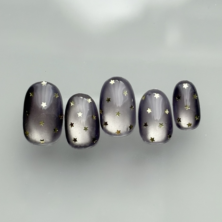 Evening Stardust Nail Tips / Star Black Sparkly Starry Sky Autumn Nails Winter Magnet Shooting Stars Night Sky Galaxy Fine Particles Black Gray Wedding Short Oval Adult Halloween Ink