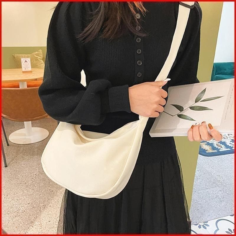 <F52> Shoulder Bag, White, Solid Color, Simple Design, Large Capacity, Unisex, Lightweight