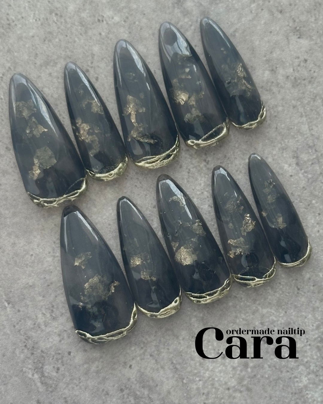 《1 Free Measuring Chip》Midnight Black Gold Embedded Mirror Nail Nuance Dark Autumn Winter Halloween Horror Mysterious Ink Depth