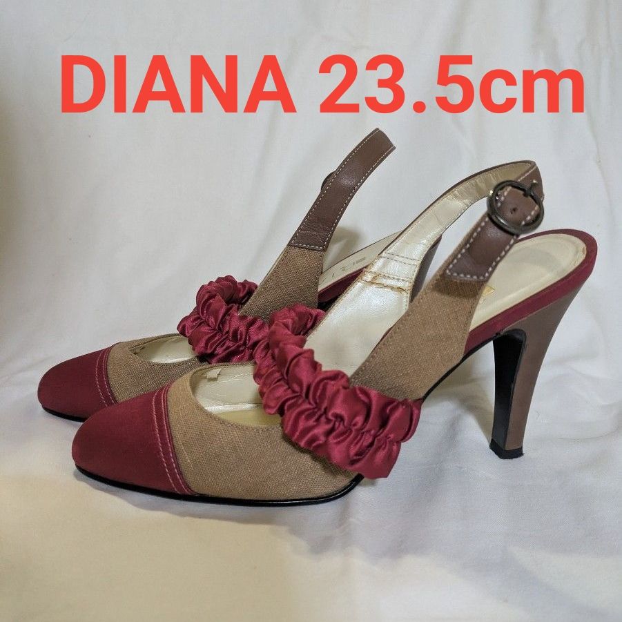 【最終お値下げ！】DIANA ダイアナ⑩ ストラップ パンプス ベージュ レッド系