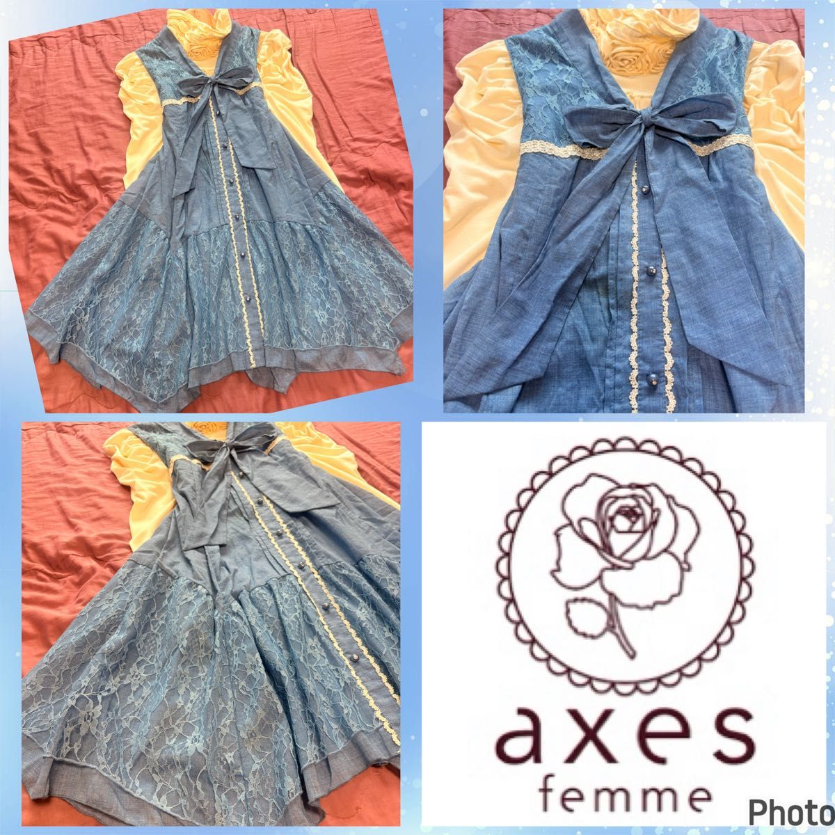 AXES FAM★超人气商品★大蝴蝶结★牛仔风连衣裙★森女系★萌系★公主风 精灵格纹 小姐风 axes★Y2K★