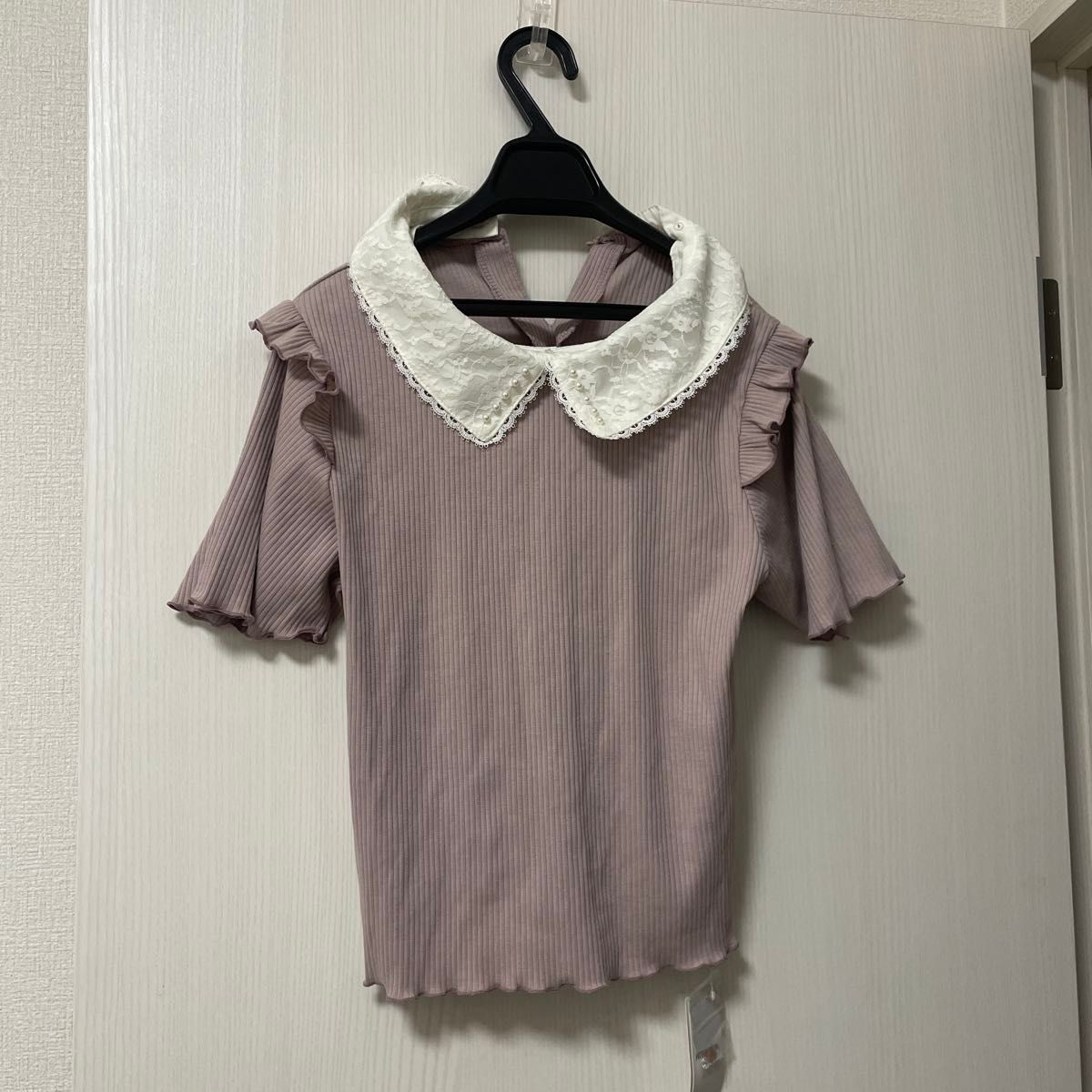 新品 axes femme 粉色 针织衫 荷叶边 短袖