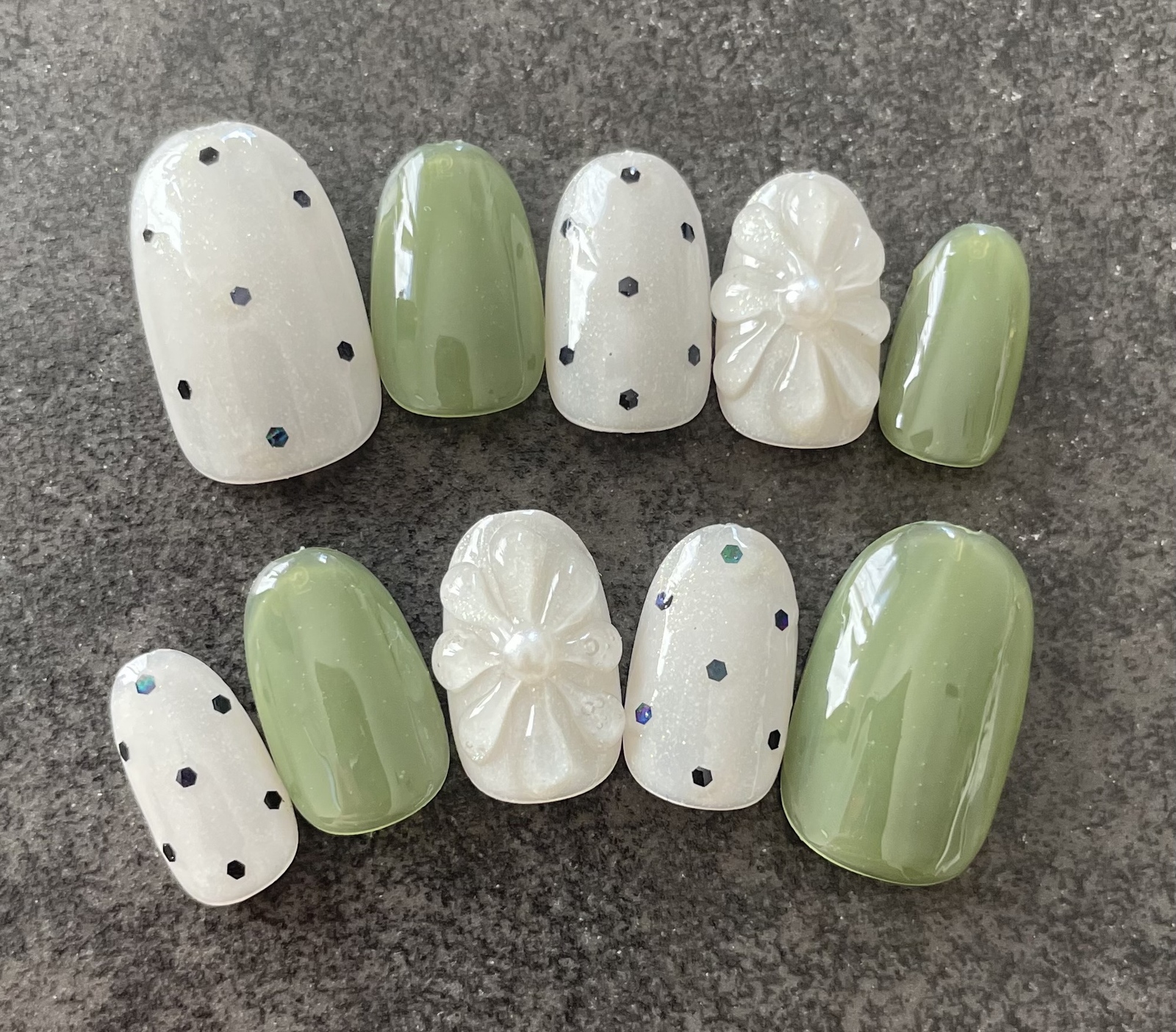 Plump Flower Nail Khaki Dot Girly Nail Tip Nail Tip Korean Nail Tip 【1】