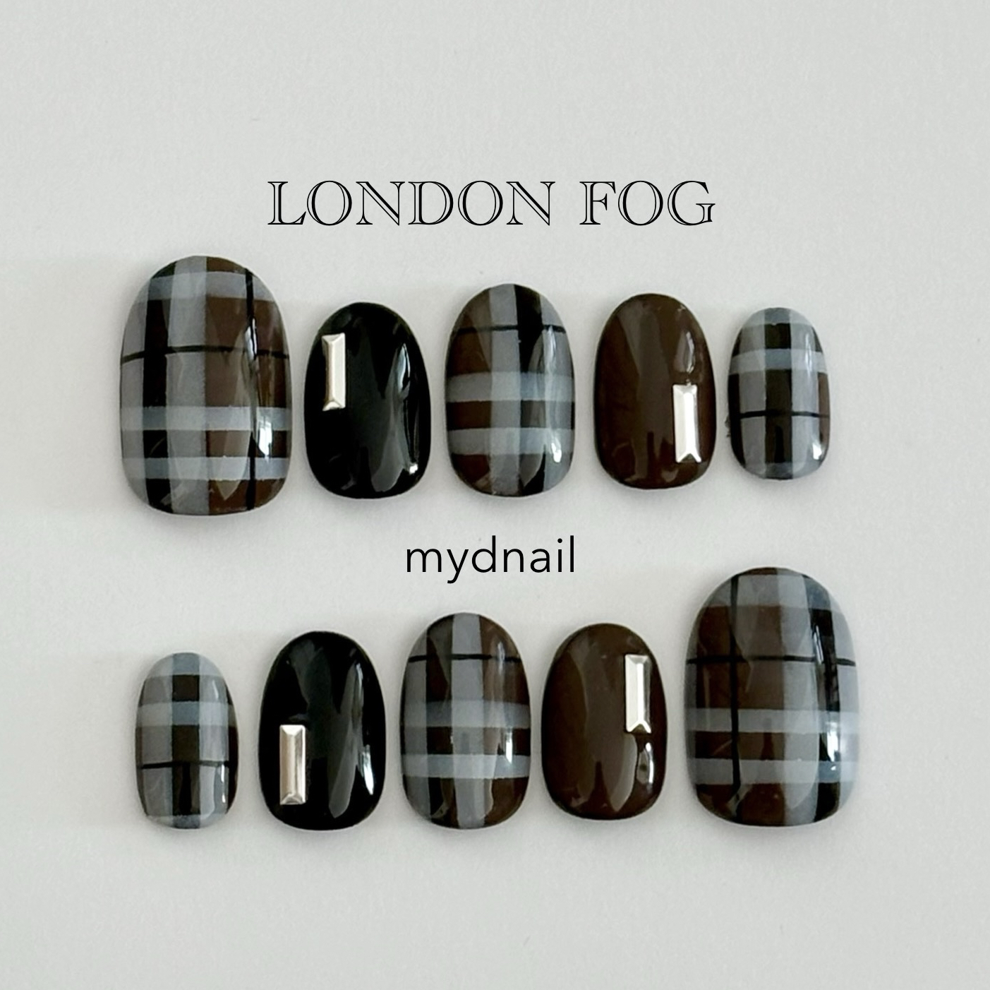 《 LONDON FOG 》Check nail / Burberry style / Black nail / Brown nail / Autumn nail / Winter nail / Nail tips