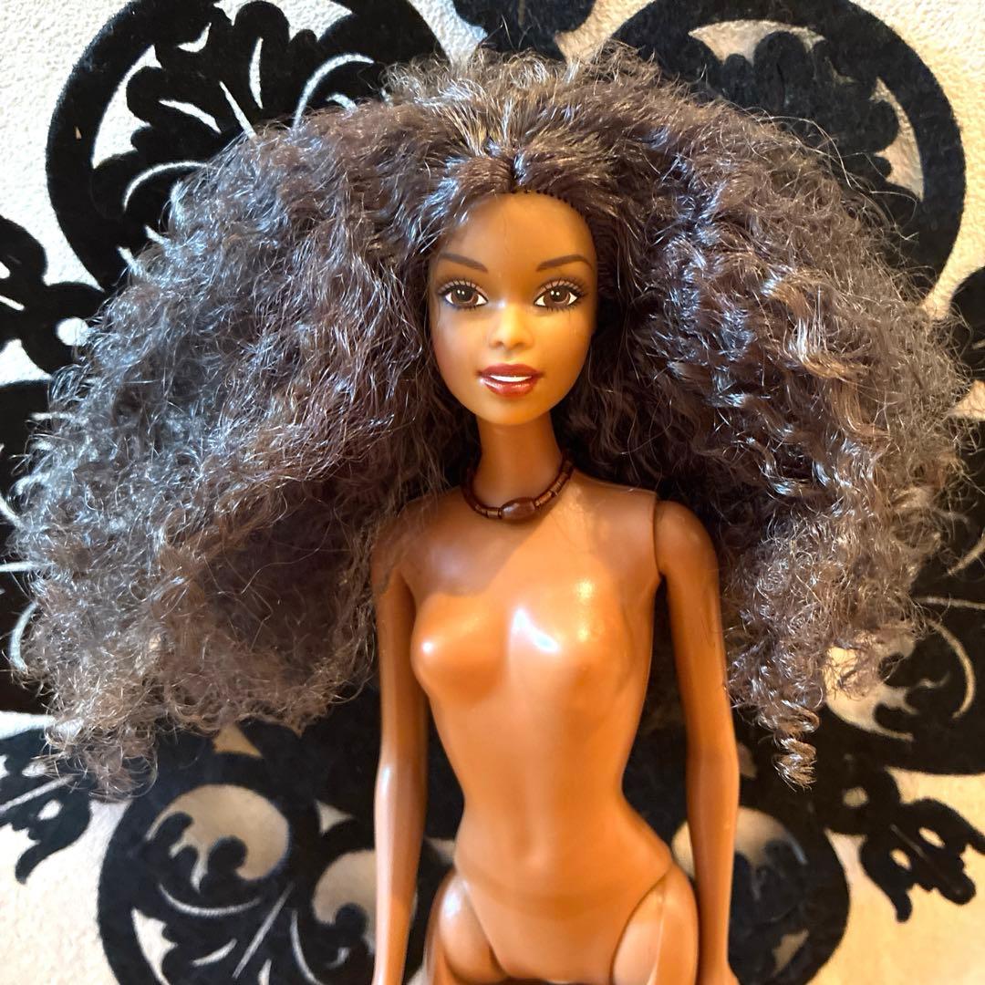 瑕疵品 芭比娃娃 素体 黑色 爆炸头 长发 Barbie