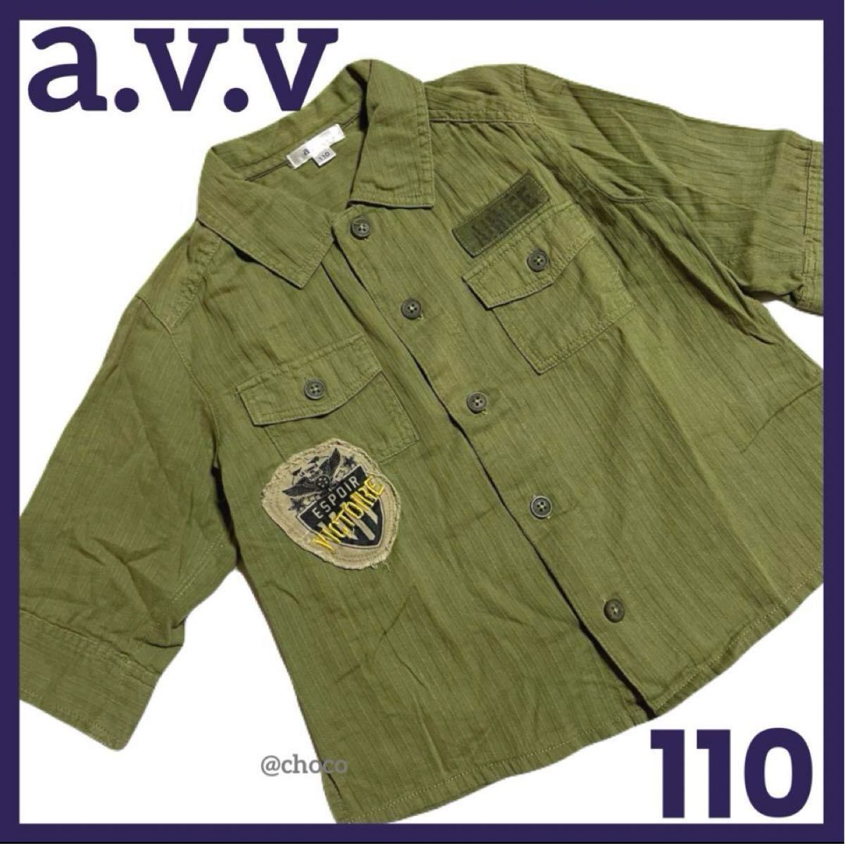 A.v.v 5分袖毫米衬衫110秋卡其刺绣wappen儿童外套时尚外套衬衫