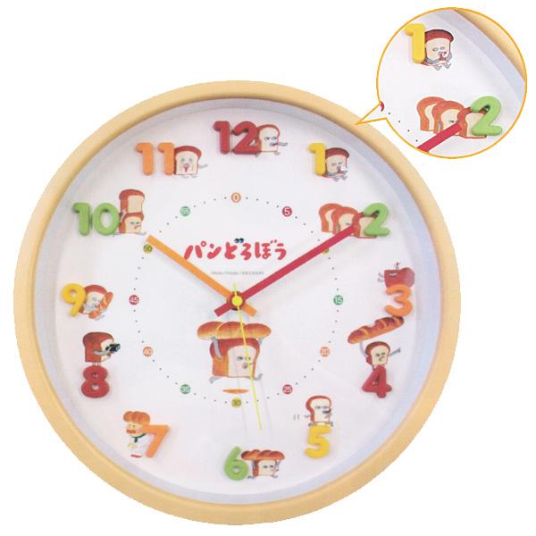 パンどろぼう アイコンウォールクロック 掛時計 絵本キャラクター 連続秒針 キッズ 保育園 幼稚園 子供部屋 2926-250/TK-5598 プラスト